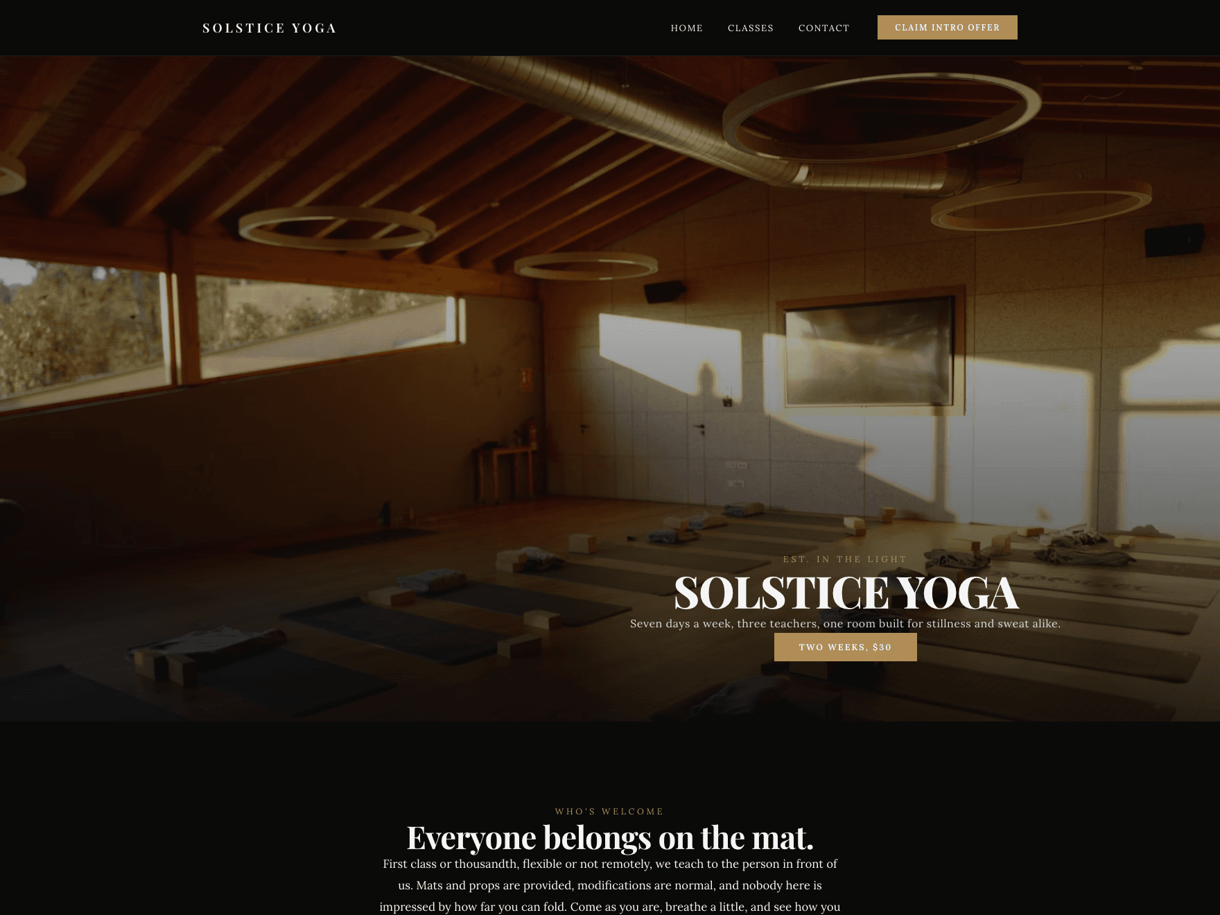 The Solstice Yoga site built by HeyPage